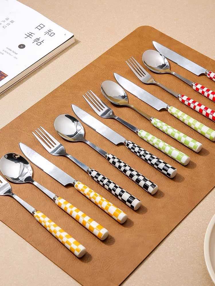 Modern Checkered Flatware Cutlery Set
