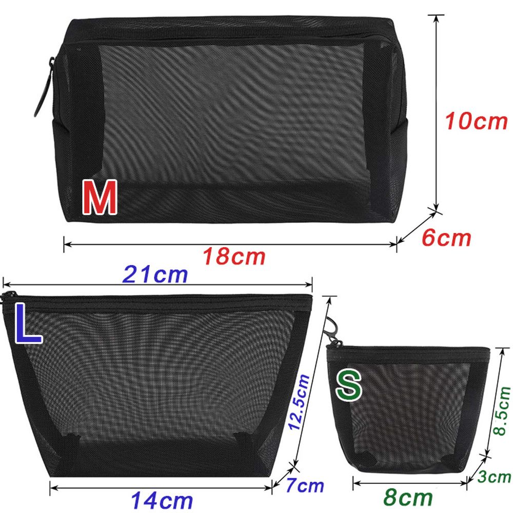 Double-layers Black Mesh Cosmetic Bag/Travel Makeup Case Organizer