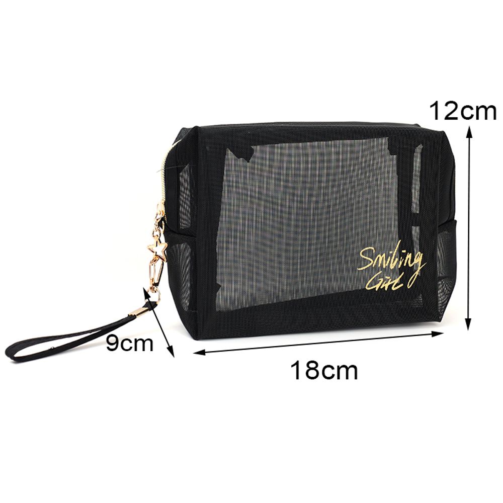 Double-layers Black Mesh Cosmetic Bag/Travel Makeup Case Organizer