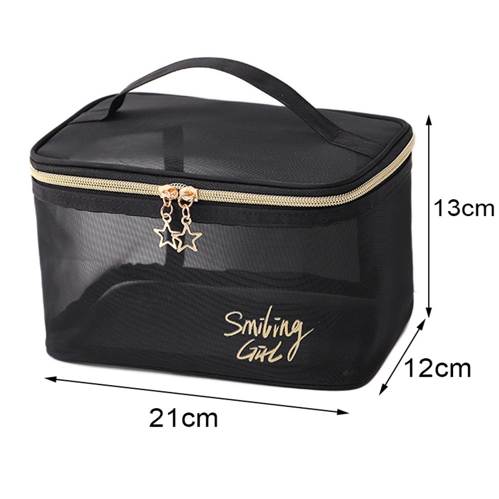 Double-layers Black Mesh Cosmetic Bag/Travel Makeup Case Organizer