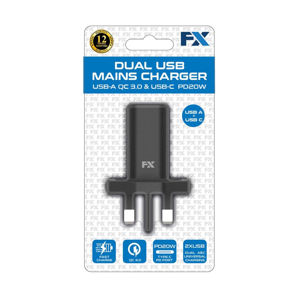 Dual UK Main Charger USB-C and USB-A,