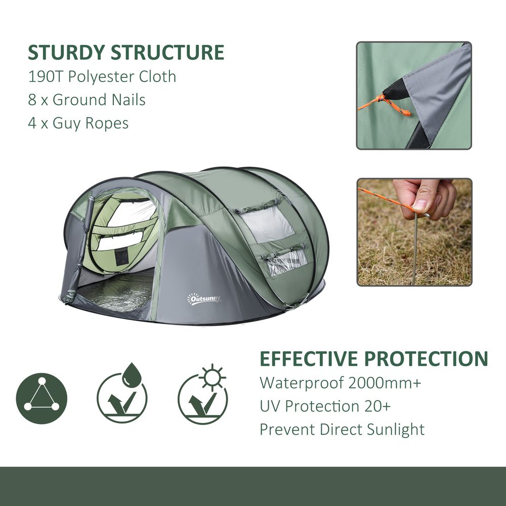 Camping Tent Dome Tent Pop-up Design with 4 Windows for 4-5 Person