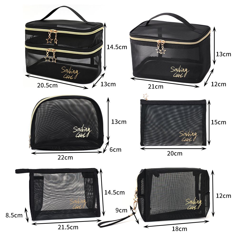 Double-layers Black Mesh Cosmetic Bag/Travel Makeup Case Organizer