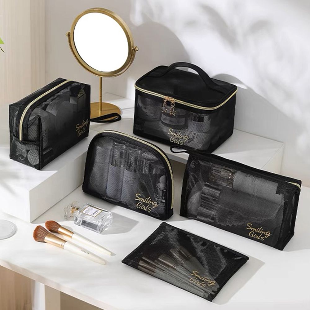Double-layers Black Mesh Cosmetic Bag/Travel Makeup Case Organizer
