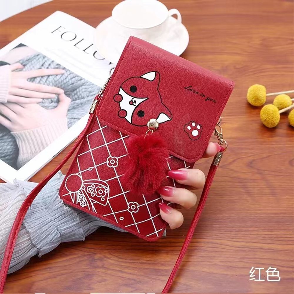 Ladies Touch Screen Phone  Wallet PU Leather Shoulder Strap