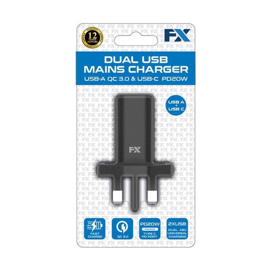 Dual UK Main Charger USB-C and USB-A,