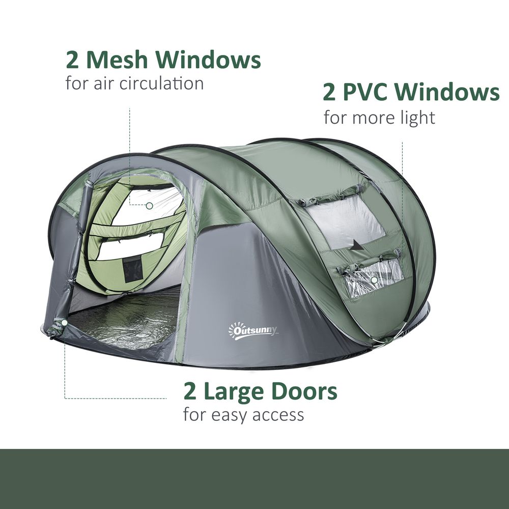 Camping Tent Dome Tent Pop-up Design with 4 Windows for 4-5 Person
