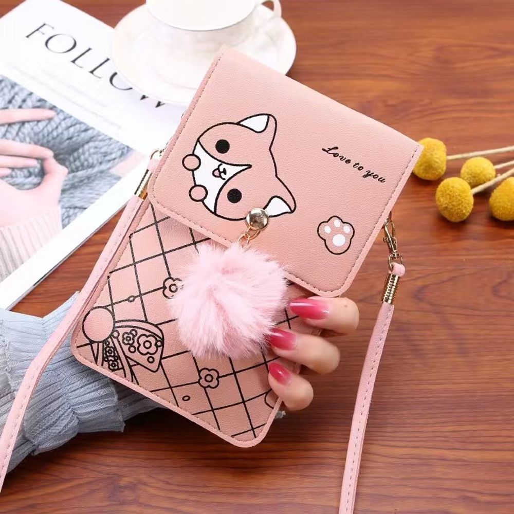 Ladies Touch Screen Phone  Wallet PU Leather Shoulder Strap
